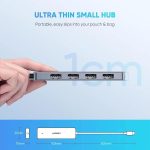 USB ჰაბი UGREEN (70336) 4-Port USB3.0, USB-C, Power Supply, Silver