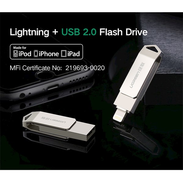 USB ფლეშ მეხსიერება Ugreen US200 (30616) USB Flash Drive 32 GB For iPhone X 8 7 6 5 USB 3.0 Lightning Pen Drive Apple MFi U Disk for iOS 11 memory stick 128 GB USB Flash Drive Pendrive