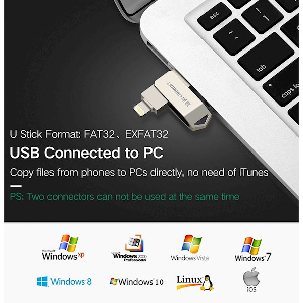 USB ფლეშ მეხსიერება Ugreen US200 (30616) USB Flash Drive 32 GB For iPhone X 8 7 6 5 USB 3.0 Lightning Pen Drive Apple MFi U Disk for iOS 11 memory stick 128 GB USB Flash Drive Pendrive