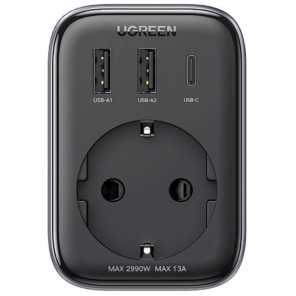 ადაპტერი UGREEN CD314 (15261), Travel Adapter 30W, 1 Socket, USB-A, USB-C, Gray