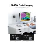 ადაპტერი UGREEN CD314 (90613), 30W, 1 Socket, USB-A, USB-C, Gray