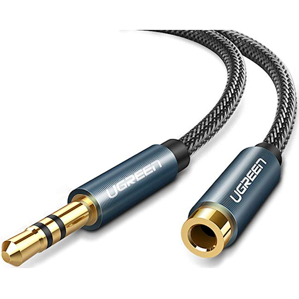 აუდიო ადაპტერი UGREEN AV118 (50440), 3.5mm Male to Female, Extension Cable, 2m, Black/Gold