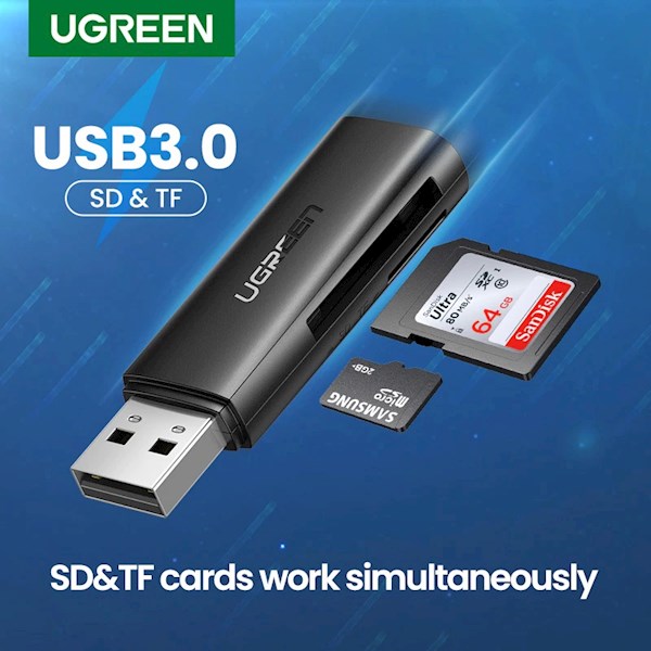ბარათის წამკითხველი UGREEN CM264 (60722) USB3.0 Multifunction Card Reader, Black