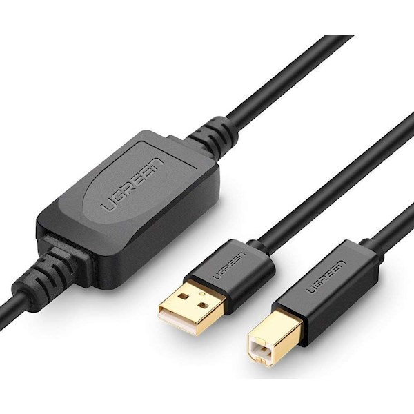 პრინტერის კაბელი UGREEN US122 (30935), USB 2.0 Type A to USB 2.0 Type B, 10m, Black