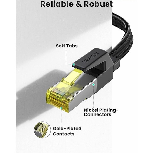 ქსელის კაბელი UGREEN NW189 (40165), CAT7 U/FTP, Lan Cable, 10m, Black