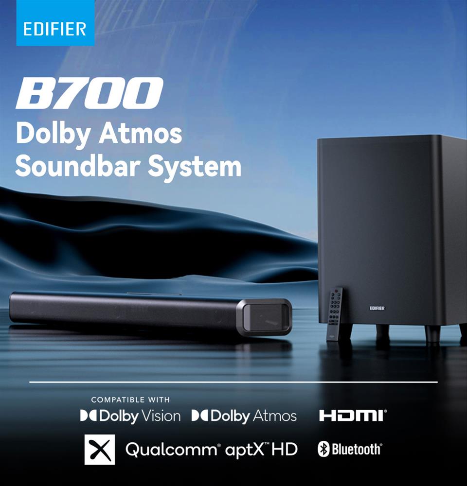 სახლის კინოთეატრი Edifier B700, Dolby Atmos Speaker System 175W, Bluetooth, AUX, Optical, Coaxial, Soundbar, Black