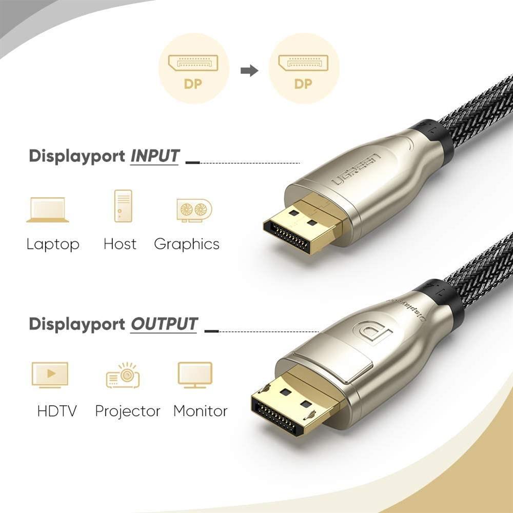 ვიდეო კაბელი UGREEN DP112 (80724), DisplayPort Male to Male, 5m, Black/Gold