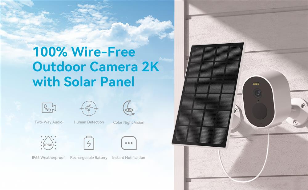 ვიდეო სათვალთვალო კამერა Blurams A11C-K Wireless Camera Lite + Solar Panel Kit, 2K 3MP, Wi-Fi, 5200mAh, 2-Way Audio, Color Night Vision, Works with Alexa, White