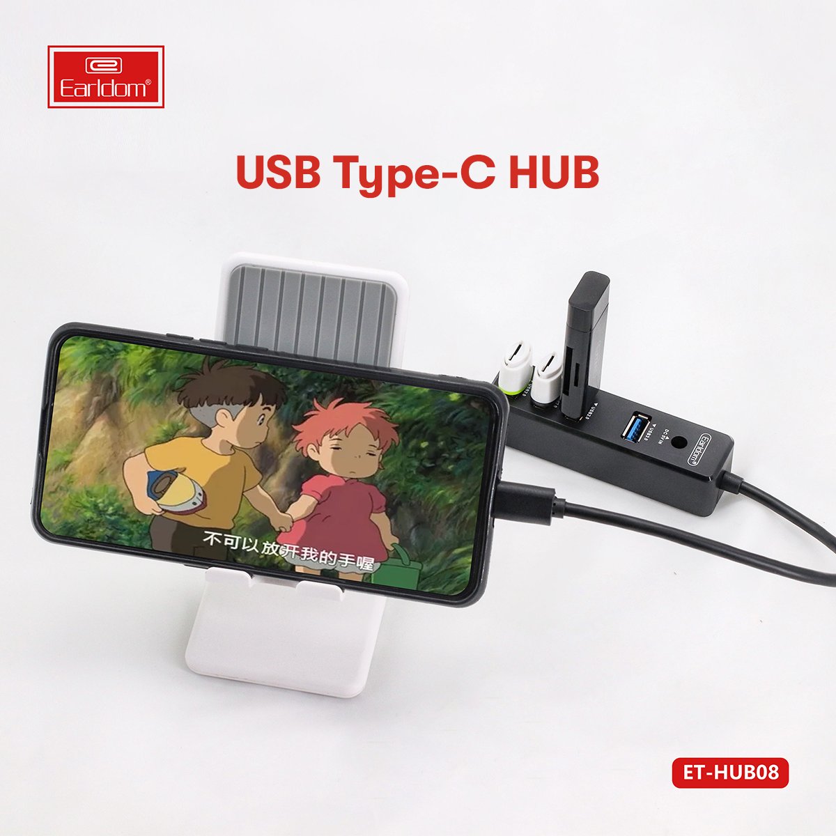 Earldom HUB08 4 IN 1 Hub, Plug and Play USB, 3 USB 2.0 and 1 USB 3.0 Outputs - Black