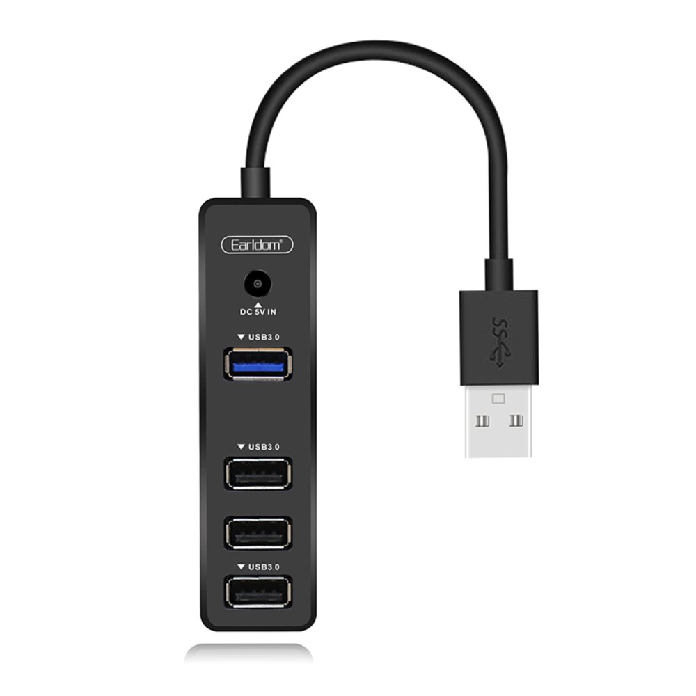 Earldom HUB07 4 IN 1 Hub, Plug and Play USB, USB 2.0, USB 3.0 - Black