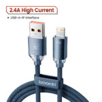 USB კაბელი Toocki Crystal Aluminum USB To Lightning Cable, TXCL-SJ01, 1M, Blue