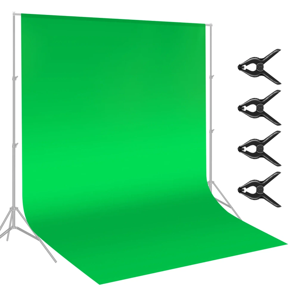 NEEWER 3x3.6 M Green Chromakey Fiber Backdrop Background Screen with 4 Pieces Backdrop Clamps