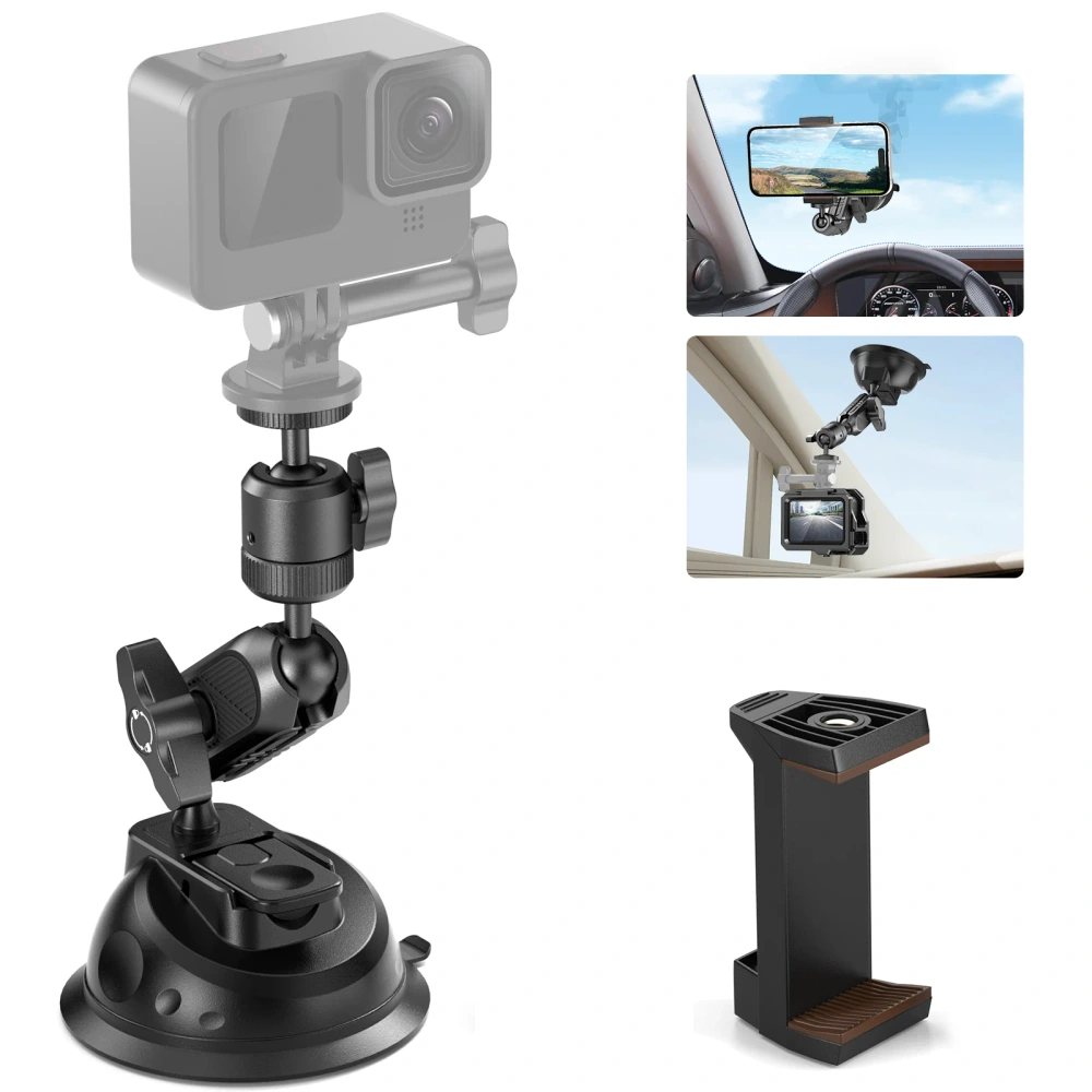 NEEWER CA029 Suction Cup Mount for GoPro and Phone, with Phone Clip