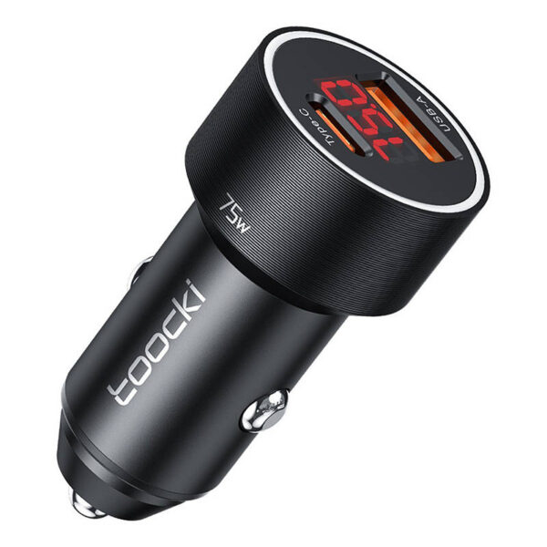 მანქანის USB დამტენი Toocki Dual USB Car Charger 75W, 1x USB-C, 1x USB-A, TCCAC-HY01 Black