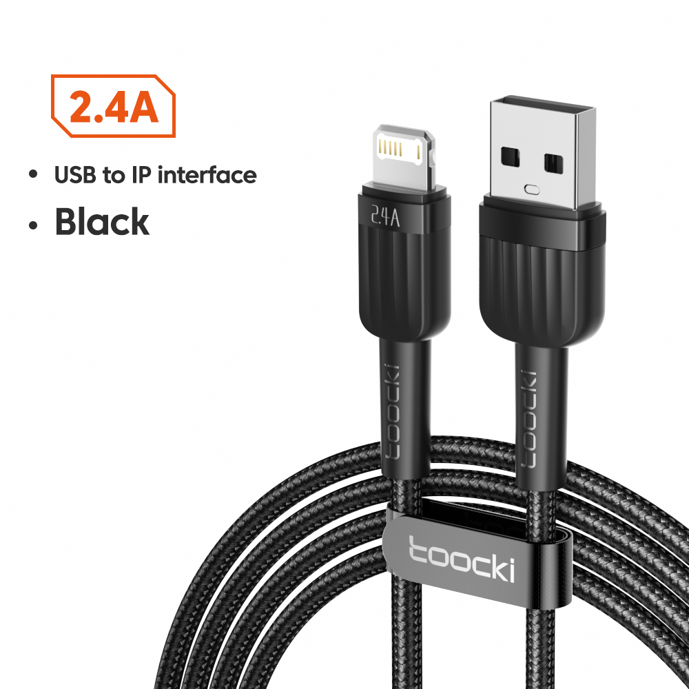 USB კაბელი Toocki Yarn Metal 2.4A Cable USB-A to Lightning, 1M, TXCL-LY01 Black