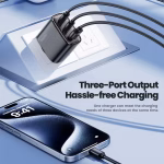 USB-C დამტენი Toocki 3-Ports 40W GaN Wall Charger, TCT40-XRB01, USB-A, 2 x USB-C, Black