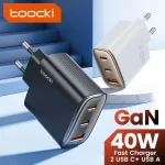 USB-C დამტენი Toocki 3-Ports 40W GaN Wall Charger, TCT40-XRB01, USB-A, 2 x USB-C