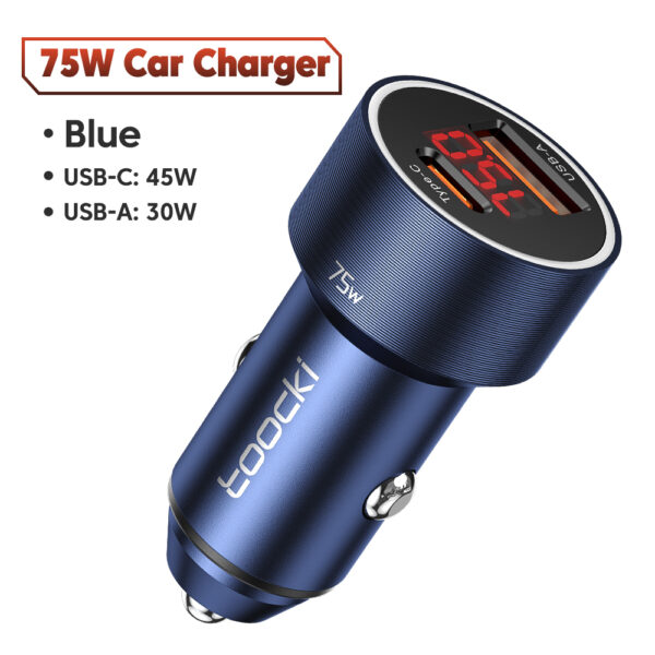 მანქანის USB დამტენი Toocki Dual USB Car Charger 75W, 1x USB-C, 1x USB-A, TCCAC-HY03 Blue