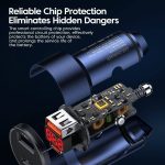 მანქანის USB დამტენი Toocki Dual USB Car Charger 75W, 1x USB C, 1x USB A, LED display, TCCAC HY0