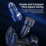 მანქანის USB დამტენი Toocki Dual USB Car Charger 75W, 1x USB C, 1x USB A, LED display, TCCAC HY03