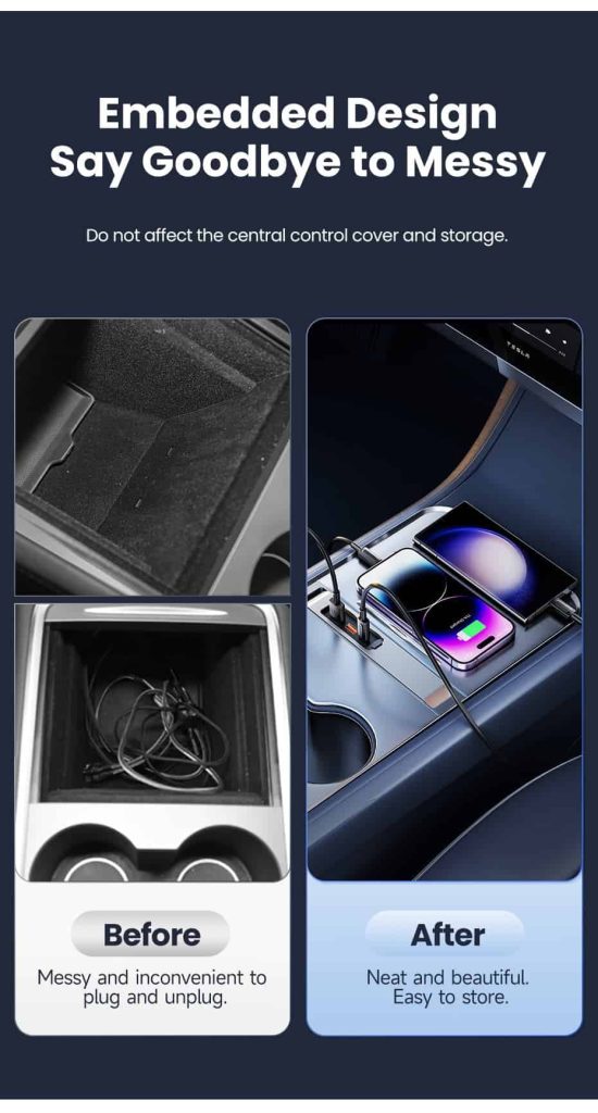 მანქანის ჰაბები Toocki Car USB HUB PD27W Fast Charging, HUB Docking Station For Tesla Model 3 Y, TCHB SJ10 (2)