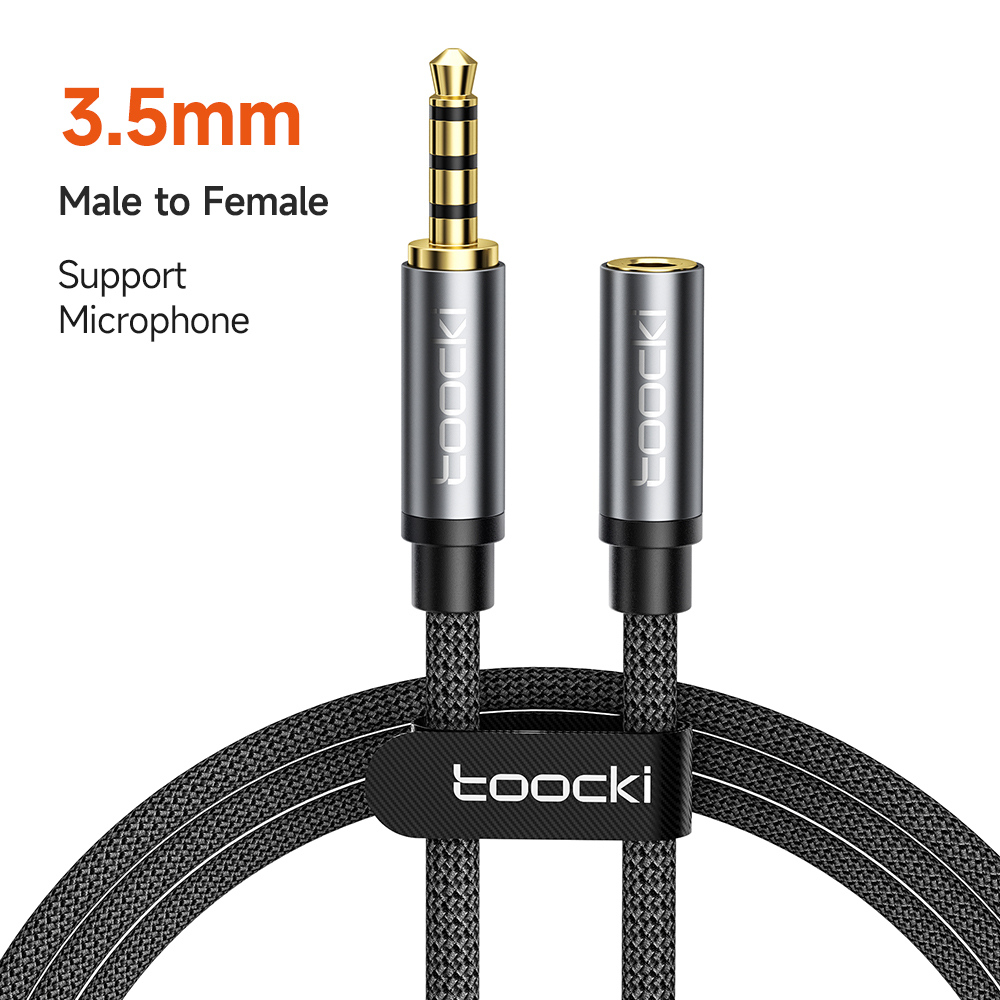 აუდიო კაბელი TOOCKI 3.5mm Male to 3.5mm Female Extension Cable 5m, Support Microphone, TYPX2-MDC0G, Gray