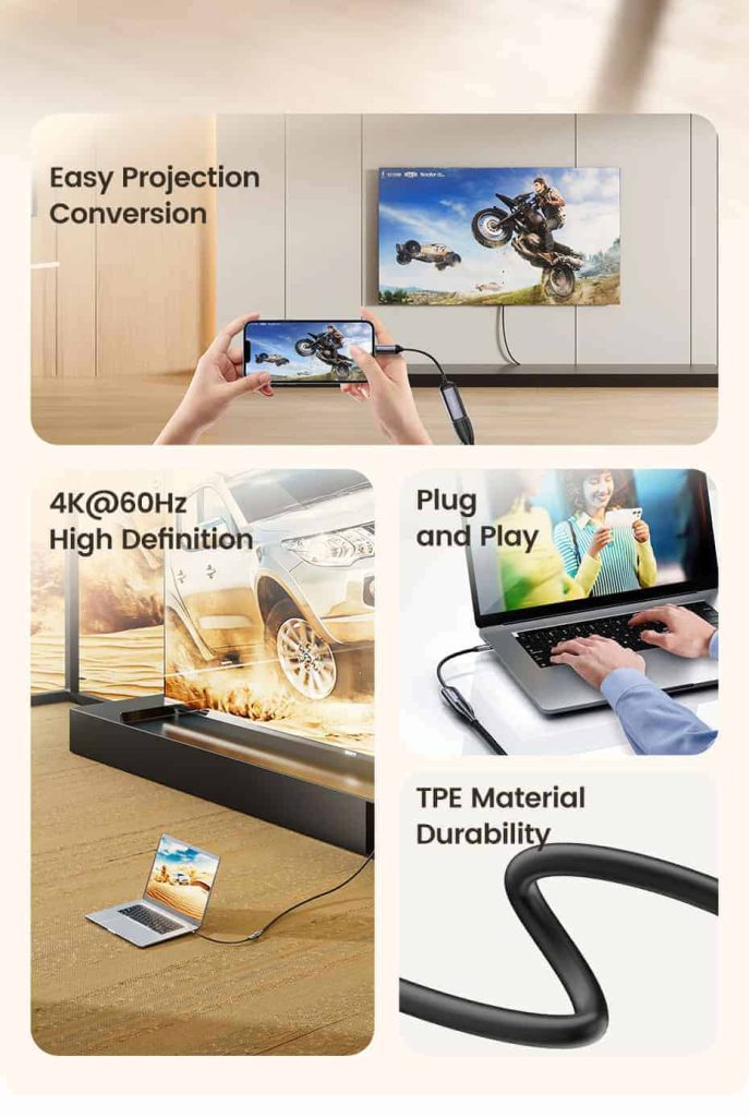 HDMI ადაპტერი Toocki Type C To HDMI Cable, 4K HDMI, 15cm, Grey, TXCHD4 BZB0