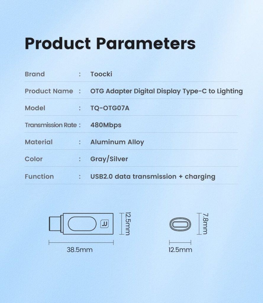 OTG ადაპტერი Toocki 20W OTG 480Mbps USB-C To Lightning Adapter Converter, TZJTLC-XB0G, Gr OTG ადაპტერი Toocki 20W OTG 480Mbps USB C To Lightning Adapter Converter, TZJTLC XB0G, Gr