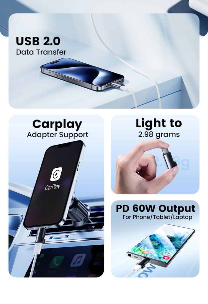 OTG ადაპტერი Toocki OTG Lightning to USB C Adapter Converter, TZJTCL WS0G, Grey 2