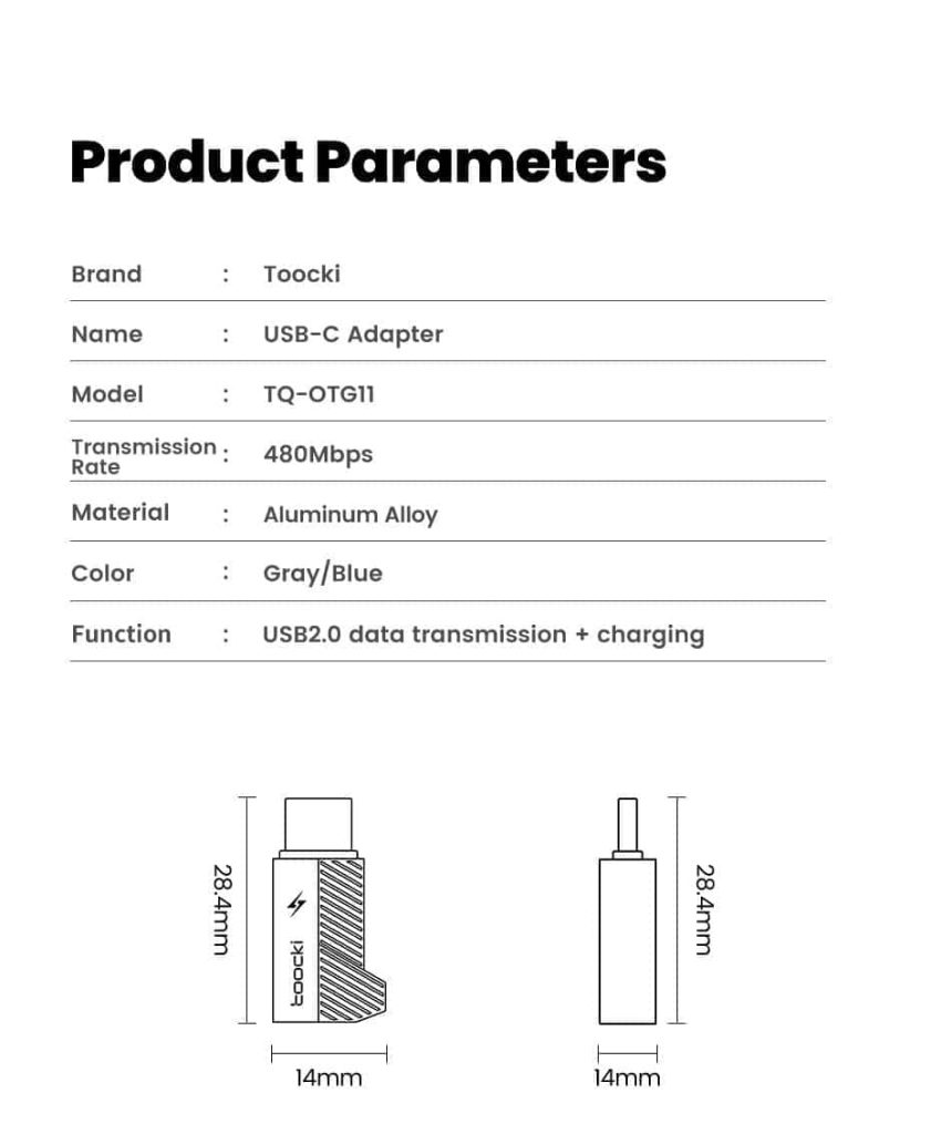 OTG ადაპტერი Toocki OTG Lightning to USB C Adapter Converter, TZJTCL WS0G, Grey 3