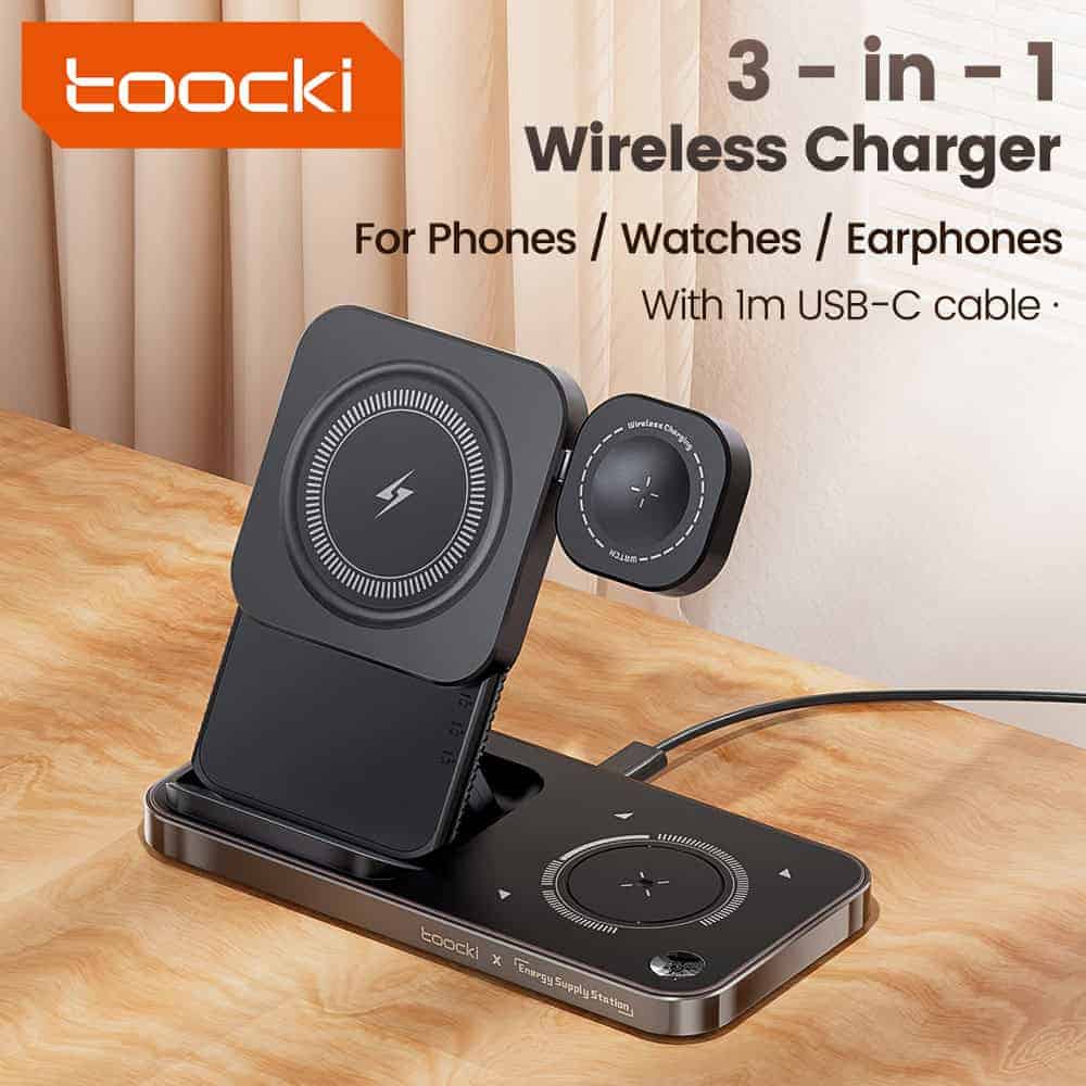 უსადენო დამტენი Toocki 3 in 1 portable wireless charger, TWCZM PJ01 Blac