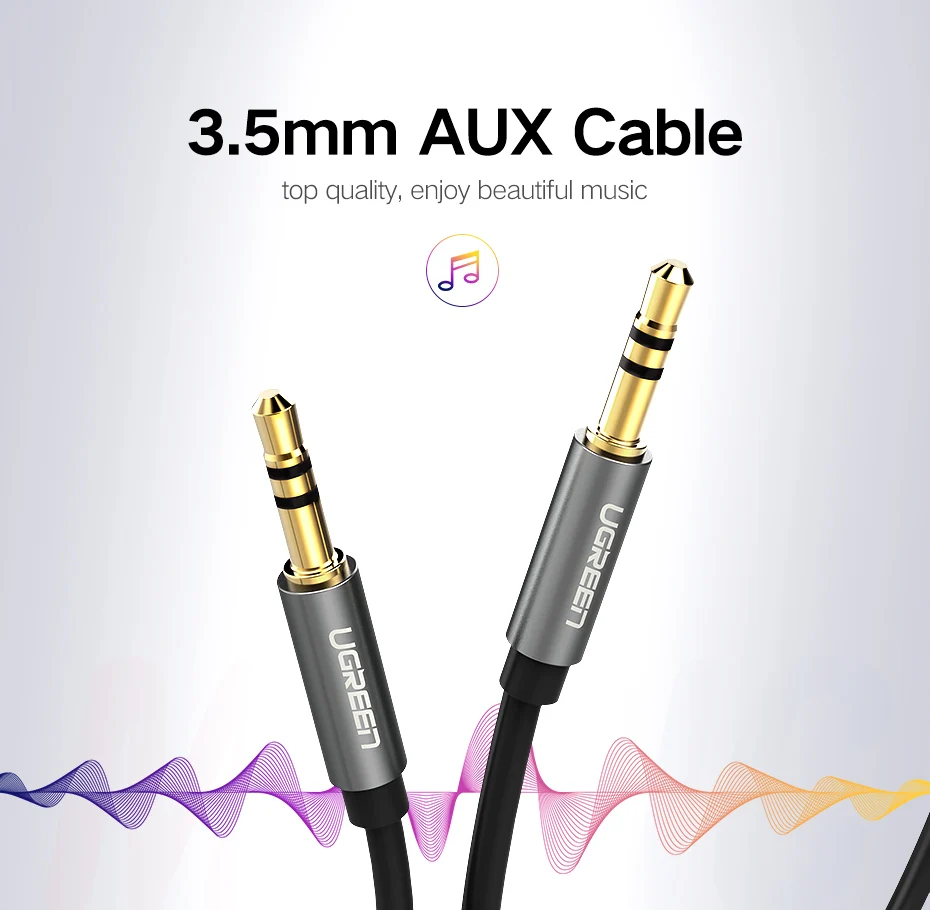 AUX კაბელი UGREEN AV119 (10732) 3.5mm Male to 3.5mm Male Cable 0.5m (Black)