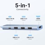 USB C ჰაბი UGREEN CM478 (35581), USB, USB C, HDMI, HUB, Blue 6
