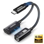 აუდიო ადაპტერი UGREEN CM721 (25837), Type C to 3.5mm Audio Adapter with Power Delivery, Bla