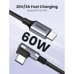 usb kabeli ugreen us255 50130 60w usb c to angled usb c round 1m grey