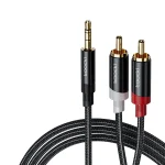 აუდიო კაბელი Toocki Stereo Y Splitter Cable 3.5mm Jack to 2RCA Male Aux Cord, 1M, Black,