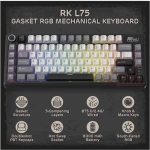 კლავიატურა Royal Kludge RK L75 RGB Mechanical Keyboard, Cream Switch, Hot Swappable, Wireless, Type-C, Bluetooth, 2.4GHz, Knight Black - Image 2