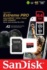 SanDisk 64GB Extreme microSDXC UHS-I Memory Card with Adapter - Up to 170MB/s, C10, U3, V30, 4K, 5K, A2, Micro SD Card - Image 2