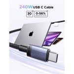 USB კაბელი UGREEN L532 (65907), 240W, Type-C to Type-C PD Fast Charging Cable, 1m, Space Gray - Image 2