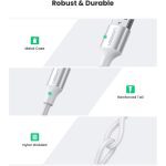 USB კაბელი UGREEN US288 (60133), USB-A 2.0 to Type-C Cable Nickel Plating Aluminum Braid, 2m, White - Image 2