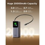 პორტატული დამტენი UGREEN PB726 (55987B) Nexode, 20000mAh, USB, Type-C, Power Bank With Retractable Type-C Cable, Grey - Image 4
