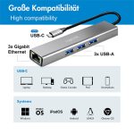 USB ჰაბი Logilink UA0461 USB-C 3-Port Hub Gigabit Adapter 15cm