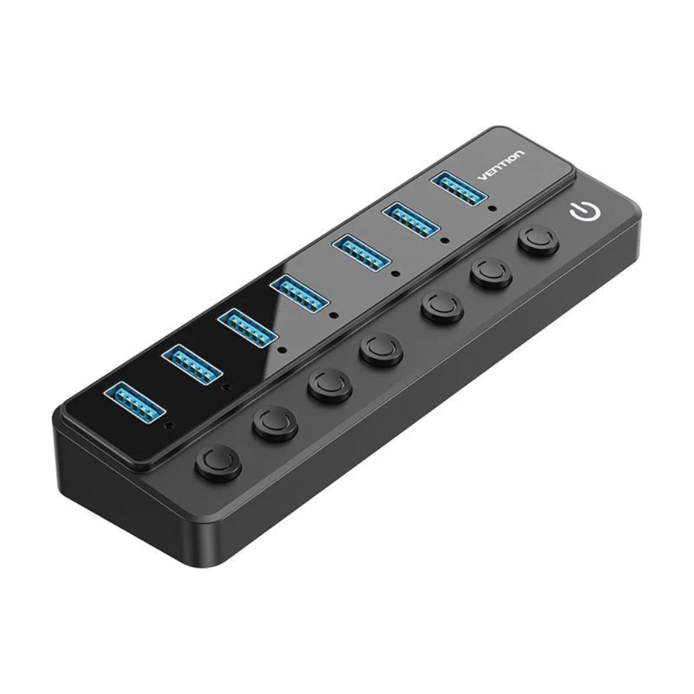 USB ჰაბი Vention CHXB0-EU 8-in-1 USB 2.0/3.0 Hub With Individual Power Switches Led Black