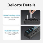 USB ჰაბი Vention CHXB0-EU 8-in-1 USB 2.0/3.0 Hub With Individual Power Switches Led Black