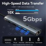დოქ სადგური Vention TGNHB 6-in-1 USB-C 4K/60Hz Docking Station 5Gbps 100W PD 0.15m Gray Aluminum