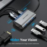დოქ სადგური Vention TGSHB 6-in-1 USB-C 4K/30Hz Docking Station 5Gbps 0.15m Gray Aluminum