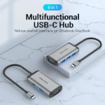 დოქ სადგური Vention TGSHB 6-in-1 USB-C 4K/30Hz Docking Station 5Gbps 0.15m Gray Aluminum