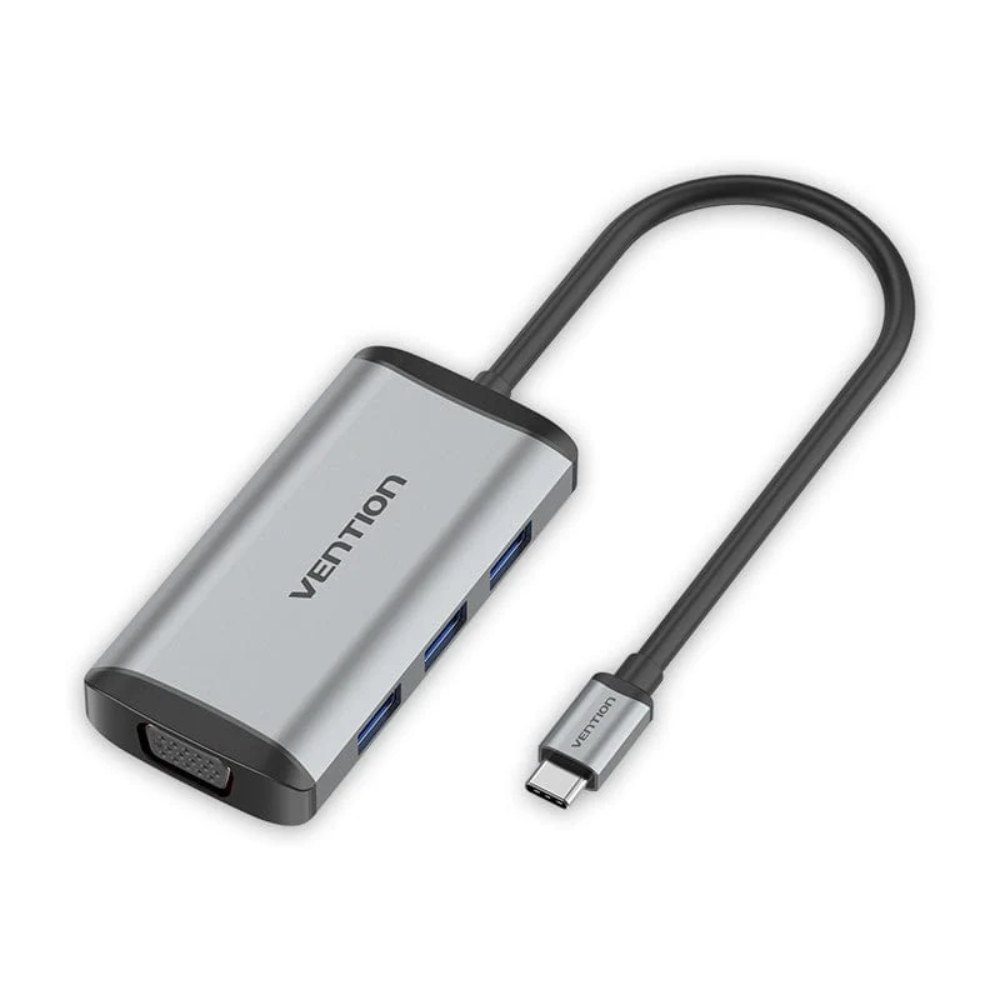 დოქ სადგური Vention TGSHB 6-in-1 USB-C 4K/30Hz Docking Station 5Gbps 0.15m Gray Aluminum