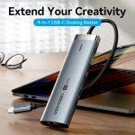 დოქ სადგური Vention TGVHB 9-in-1 USB-C 4K/60Hz Docking Station 5Gbps 100W PD 0.15m Gray Aluminum - Image 5
