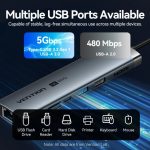 დოქ სადგური Vention TGVHB 9-in-1 USB-C 4K/60Hz Docking Station 5Gbps 100W PD 0.15m Gray Aluminum